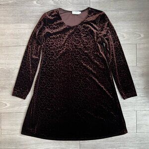 90s Dark Brown Velvet Leopard Mini Dress CDC Caren Desiree Vintage Size 12